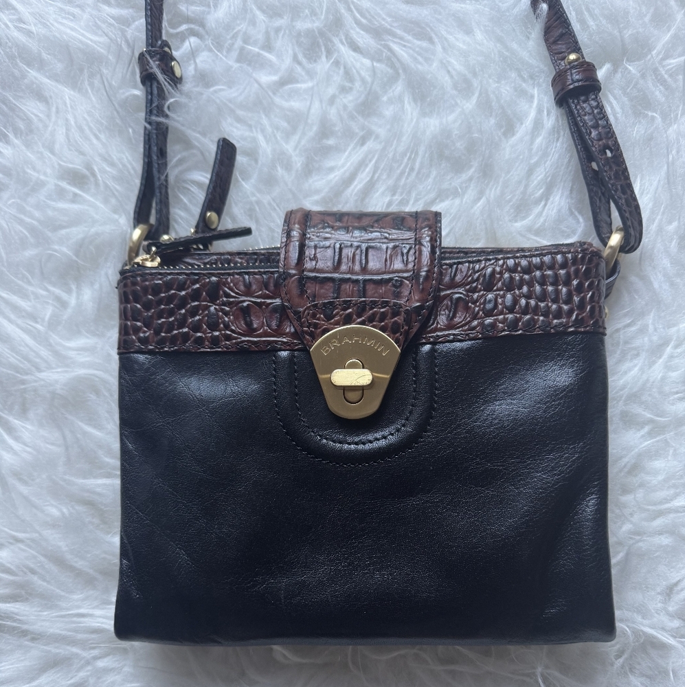 Brahmin Black and Brown Leather Crossbody Bag